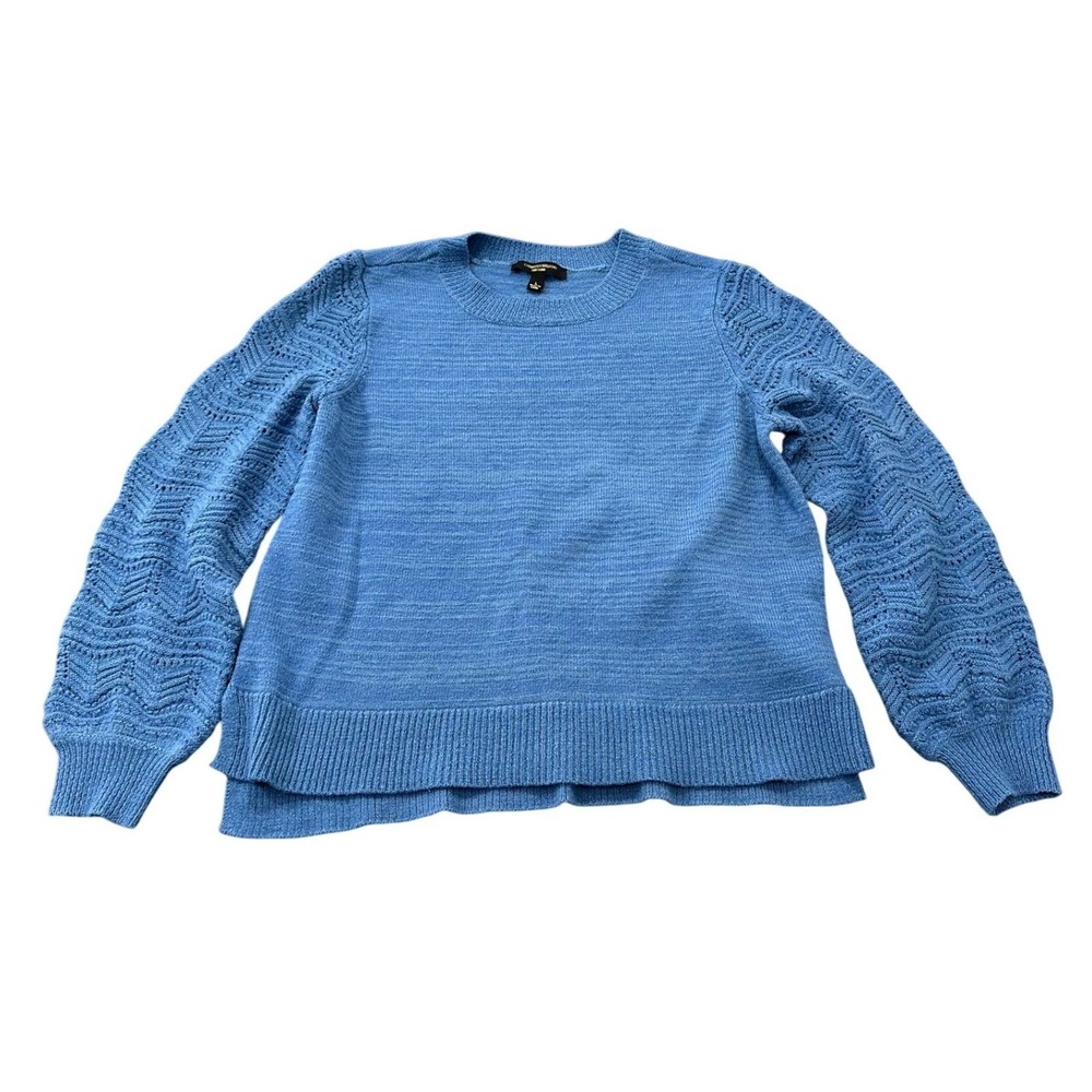 Christian Siriano New York Blue Chevron Pointelle Sleeve Crew Neck Sweater L